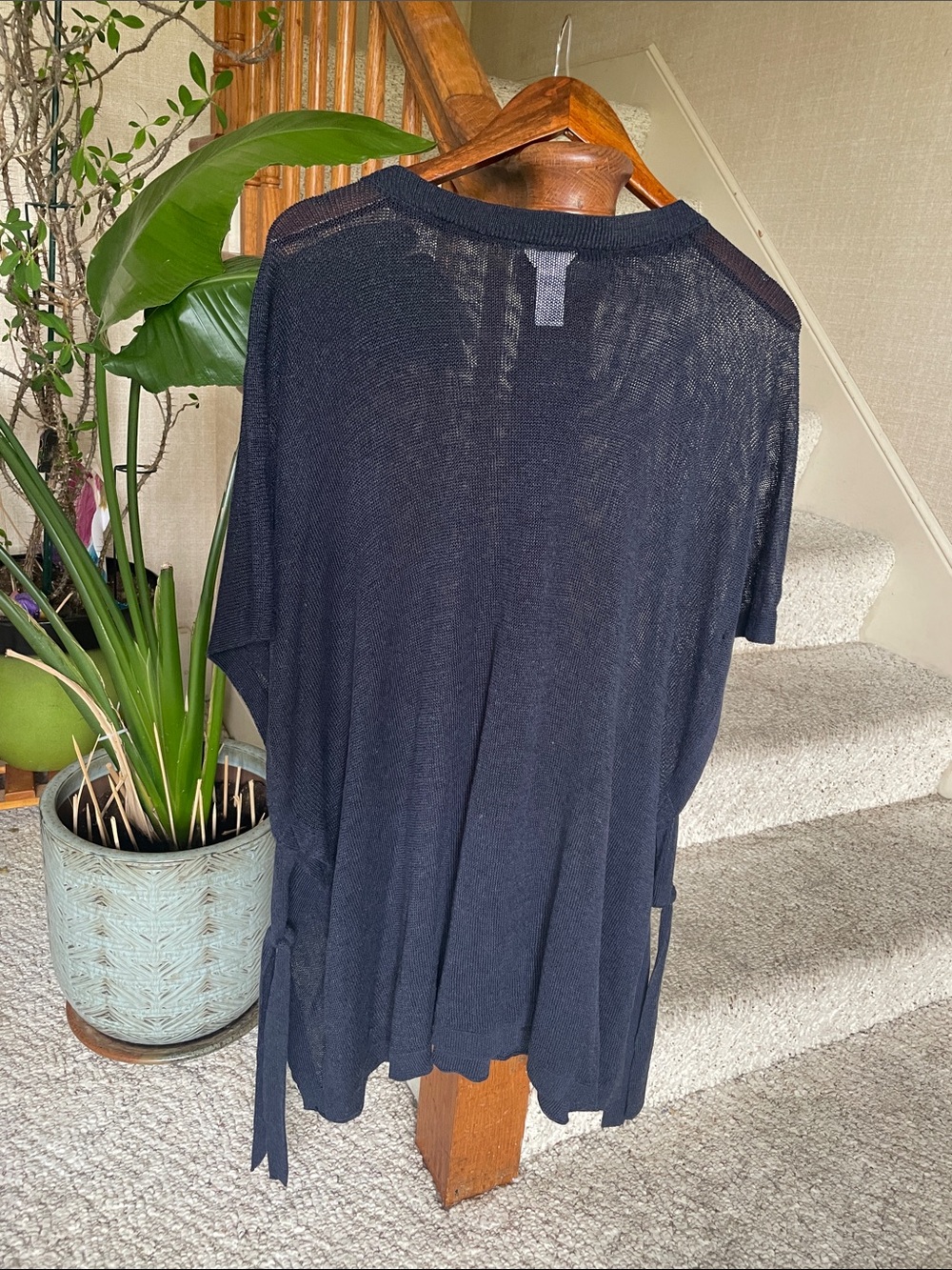 J Jill Coastal Linen Navy Blue Pop Over Tunic Cover OS